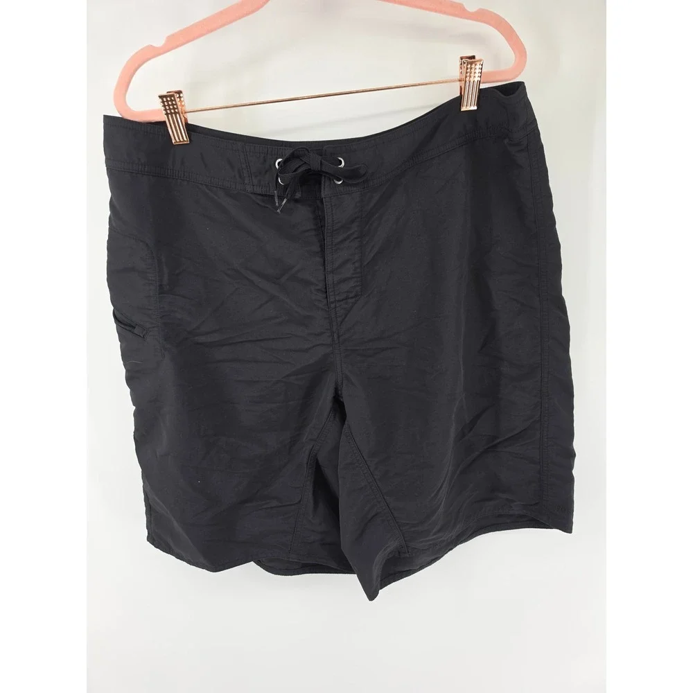 Patagonia Mens 35 Wavefarer Board Shorts Black Nylon Swim Trunks Side Pocket